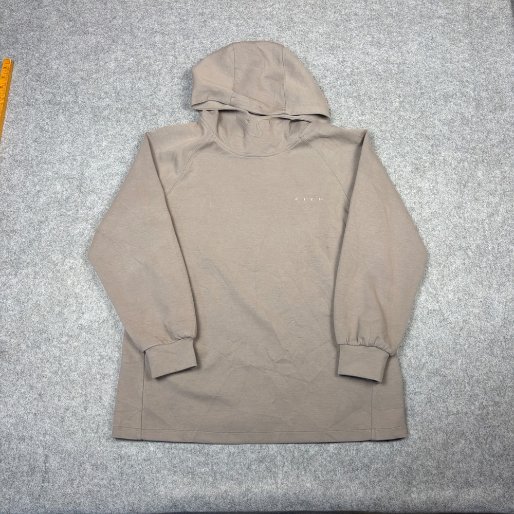 FITH Mens Small Taupe Brown Raglan Sleeve Hooded Sweatshirt Pullover Logo